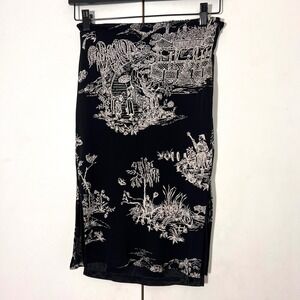 VTG Guess‎ Collection Skirt Size 4 Black Asian Toile Print Side Slit Tattoo Y2k